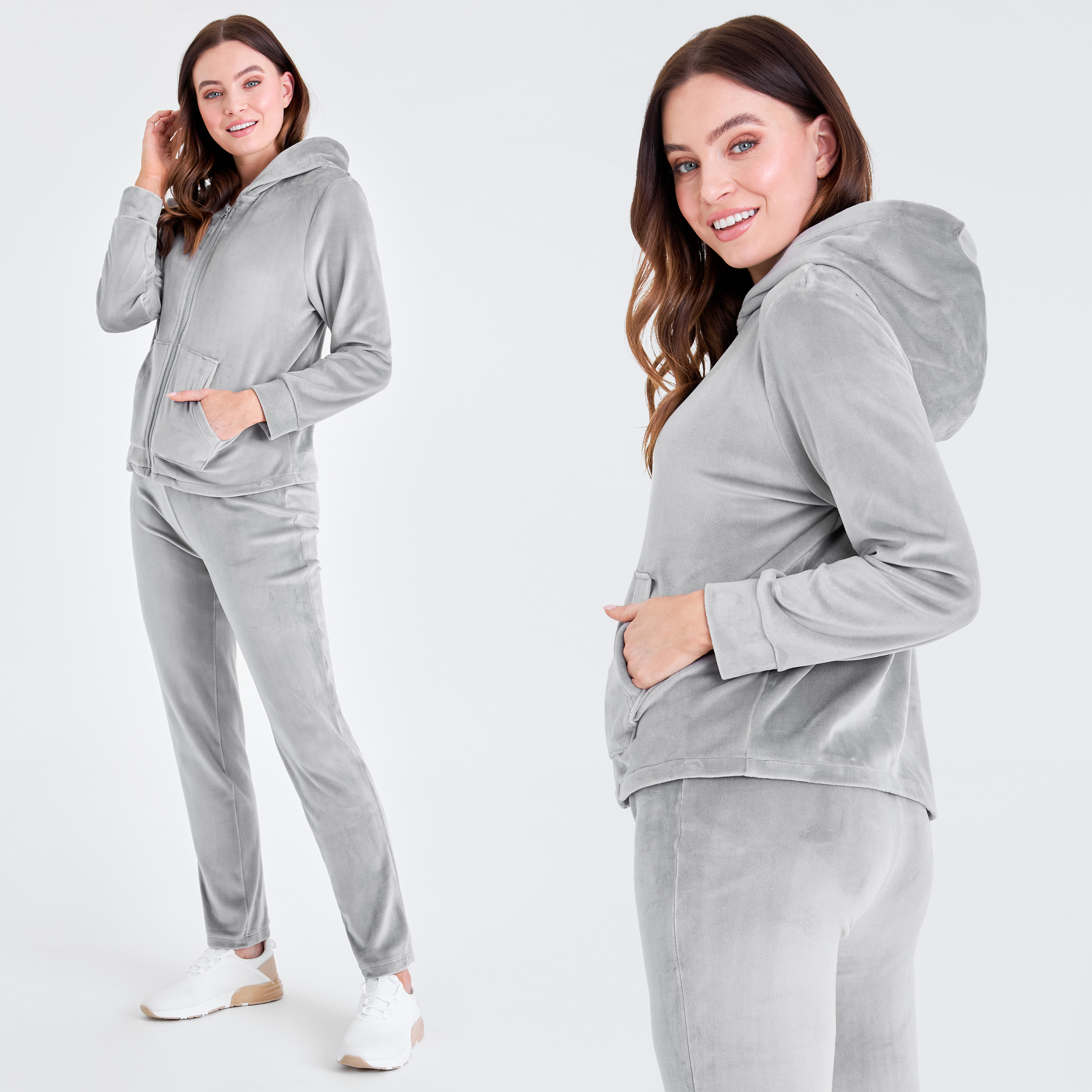 Grey velour 2024 tracksuit womens